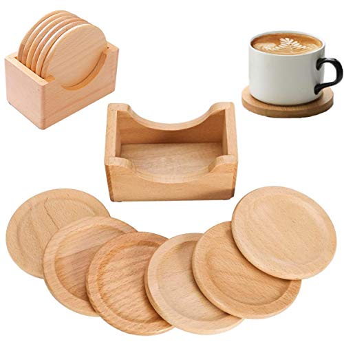 Xiuyer Redondos Posavasos Madera, 6pcs 9cm Naturales Madera Posavasos Antideslizante Posavasos Soporte para Hogar Adornos Artesanías Decoraciones