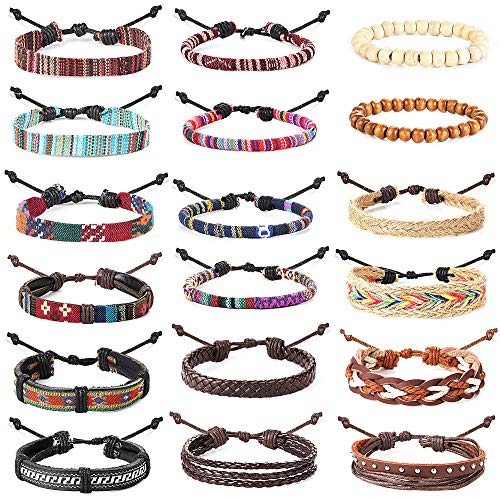 YADOCA 18-32 Piezas Tejida Pulseras Cuero para Hombres Mujeres Cuff Wrap Étnico Pulsera de Cuentas de Madera Elástico Ajustable