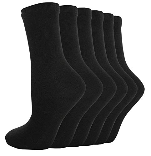 YANOIR 6/12 pares Calcetines Térmicos para Hombre/Mujer, altos de Algodón + Rizo interior (Negro, 12 pares (40-46))