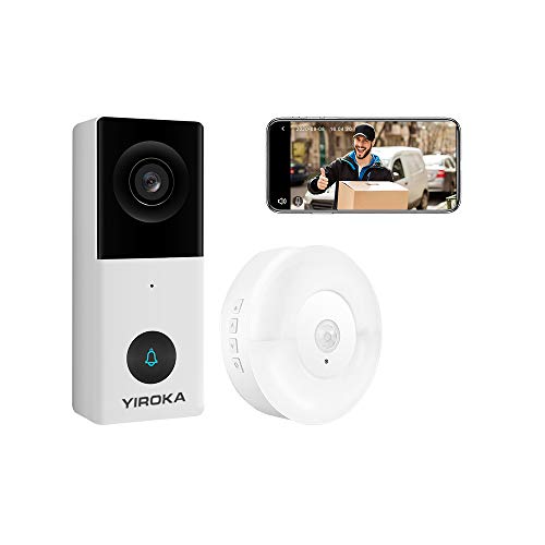 Yiroka Video Timbre con Cámara Cableada Exterior, Smart Life/TuyaSmart APP, HD 1080P, Almacenamiento en la Nube, Tarjeta SD Máxima de 128GB, 2.4G WiFi, con USB Receptor, Blanco