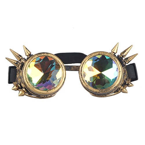 ZAIQUN Hombres Mujeres Retro Glasses Caleidoscopio de lentes Remache de Steampunk al viento espejo Vintage gótico gafas