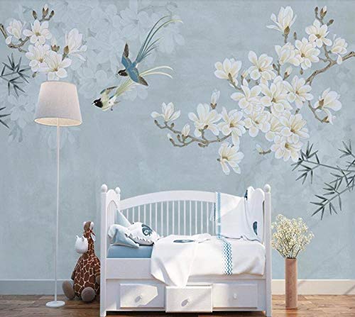 zhanghomey Papel Pintado Foto Estilo Chino Magnolia Pájaro Figura Sofá TV Fondo Pared Decoración del Hogar 3D Papel Tapiz Murales-350X250 Cm