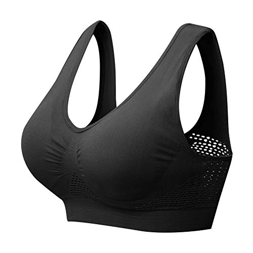 ZOEREA Sujetador Deportiva para Mujeres Cómodo Transpirable Tipo Chaleco Talla Grande Bra con Almohadilla para Fitness Run Ejercicio Medio Soporte (Negro-1, 3XL)