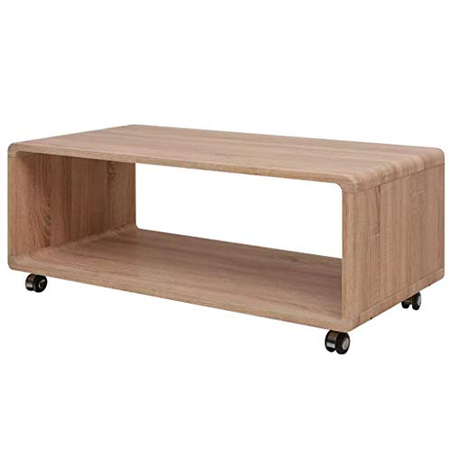 Zora Walter Rectangular Mesa marrón MDF Salón Mesa TV Stand Mesa Auxiliar sofá Mesa con 4 Ruedas (2 de Ellas con Frenos)