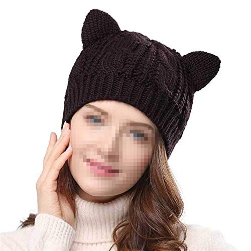 Zrong Gorras de Punto de la Mujer con Gato Orejas Forma de Tejer Gorros de Lana Caliente del Invierno del Ganchillo del Casquillo Sombreros de excursión al Aire Libre Esquí Sombrero 25x22cm