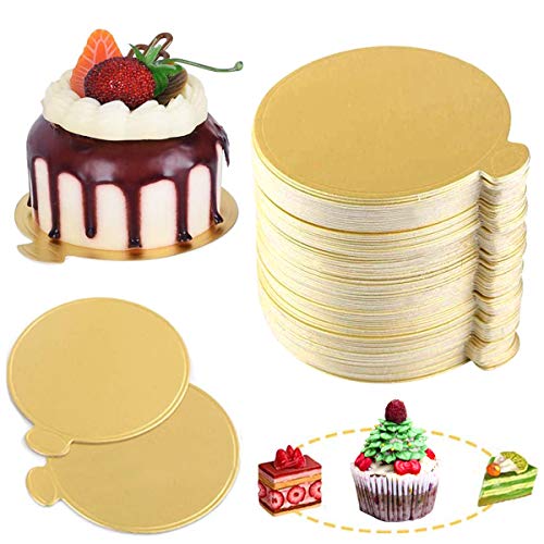 ZXT 100PCS Tableros De La Torta De Mousse,Mousse Cake Boards,Mini Torta De Oro Desechable Bandeja de Visualización de Postres Wedding Birthday Cake Pasteles Kit de Herramientas(9x9cm)