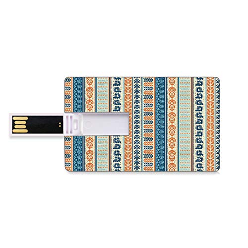 128G Unidades flash USB flash Tibal Forma de tarjeta de crédito bancaria Clave comercial U Disco de almacenamiento Memory Stick Azteca antiguo patrón étnico vintage con figuras folclóricas nativas ame