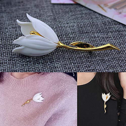 1pc Mujeres Tulip Broche Pin Blanco Elegante Coreano Boda Fiesta Ropa Ropa de Moda Accesorios de Joyería