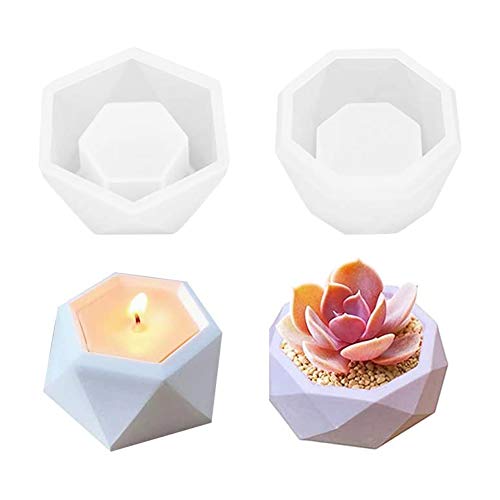 2 moldes de silicona para macetas de flores, moldes de resina para jabón, moldes en forma de diamante para hacer portavelas, plantas suculentas, moldes de silicona, para cenicero o velas