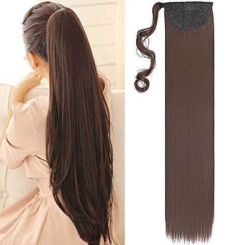 32"(81cm) SEGO Coleta Postiza Larga Pelo Sintético Se Ve Natural [Castaño Chocolate] Extensiones de Cabello Clip Cola Lisa Ponytail Extension (140g)