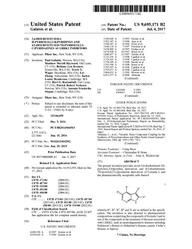 3,4-disubstituted-1 H-pyrrolo[2,3-b]pyridines and 4,5-disubstituted-7H-pyrrolo[2,3-c]pyridazines as LRRK2 inhibitors: United States Patent 9695171 (English Edition)