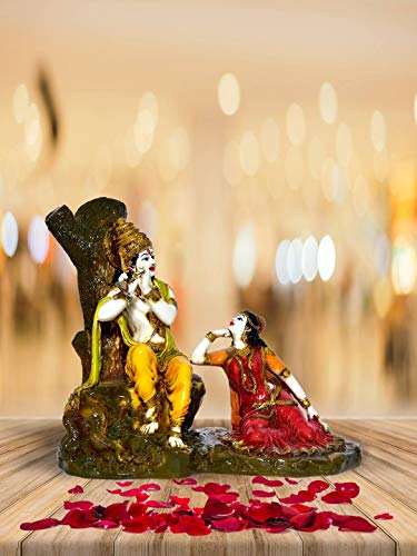 999Store Polirresina Radha Krishna Play Flauta sentada una piedra decoración del hogar templo Mandir arte indio (polirresina, 22,8 x 25,4 x 15,2 cm) Poly038