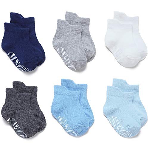 Adorel Calcetines Antideslizantes Cortos para Bebé Niños 6 Pares Liso 0-12 Meses (Tamaño del Fabricante S)