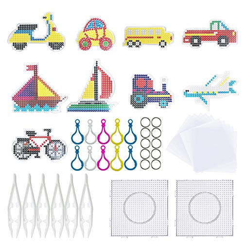 Allazone 5mm 22 Pz Transporte Auto Pegboards Plantillas Grandes con Cuentas Blancas, Papel de Planchado y Llavero, Placas Cuadrado Transparente para Cuentas Niños Artesanía Perlas