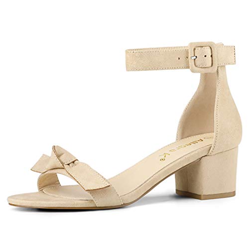 Allegra K Sandalias De Tacón Grueso Correa del Tobillo Punta Abierta del Arco para Mujeres - Beige/US 9, EU 39.5