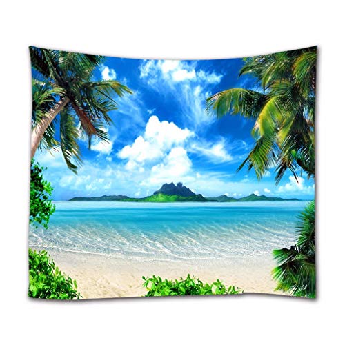 A.Monamour Tapices Isla Tropical Costa Playa Palmeras Cielo Azul Nubes Blancas Naturaleza Paisaje Tela Impresa Hippie Mandala Tapiz Arte De Pared Tapices Mantel Colcha 180x230cm