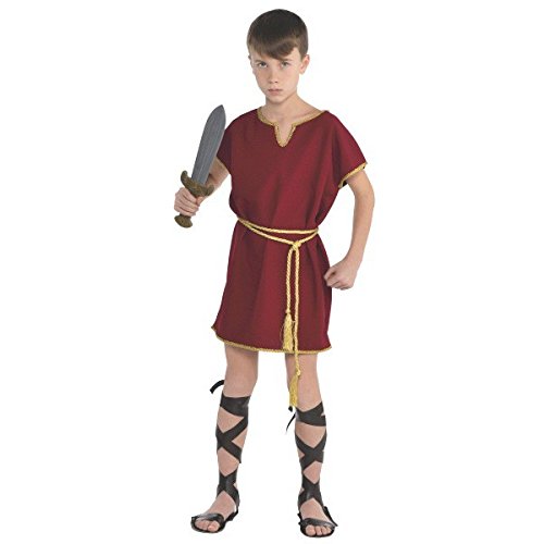 amscan Disfraz de gladiador con túnica romana para fiesta de dioses y diosas, color burdeos, 8-10 años