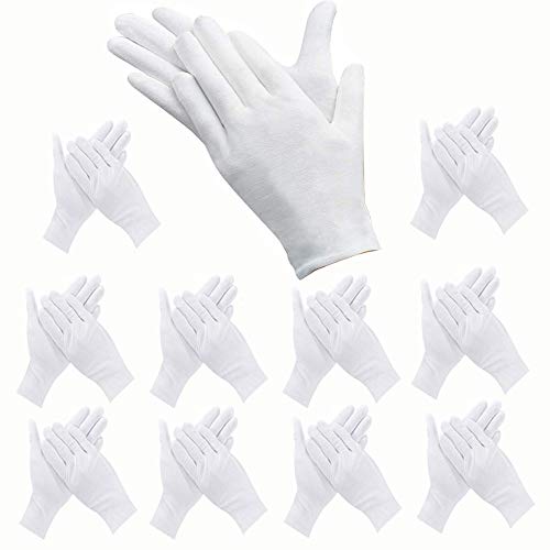 ANDSTON 12 pares de guantes blancos de algodón, guantes blancos, guantes de algodón, cómodos y transpirables, para el cuidado de la piel, investigación de joyas, trabajo diario, etc.