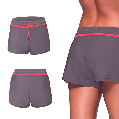 Aotlet Shorts de Baño Mujer,Secado Rápido Pantalones Cortos de Natación con Cordón Ajustables,Trajes de Baño Mujers para Deportivos Gimnasio Entrenamiento Yoga Playa,Gris-Morado, Talla M-XL