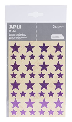 APLI - Bolsa de pegatinas estrella holográficas, color lila 3 hojas