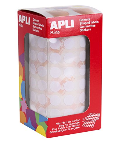 APLI Kids - Rollo de gomets redondos 10,5 mm, color blanco