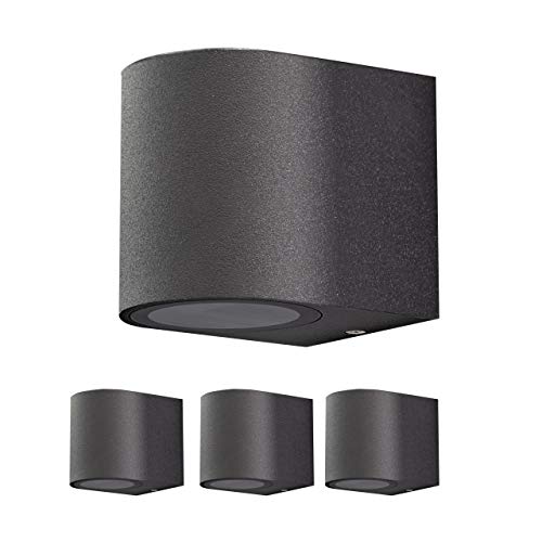 Aplique de pared exterior de aluminio. Set 4 unidades. Casquillo 1x GU10 para LED y halógeno. Pantalla difusora de cristal. Color negro