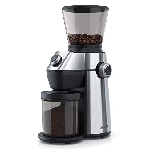 arendo - Molinillo de café Acero Inoxidable Cepillado - Sistema cónico de molienda - 15 Niveles de molienda - 6 Niveles de llenado - Capacidad para 360 g - Cierre automático - protección de Aromas