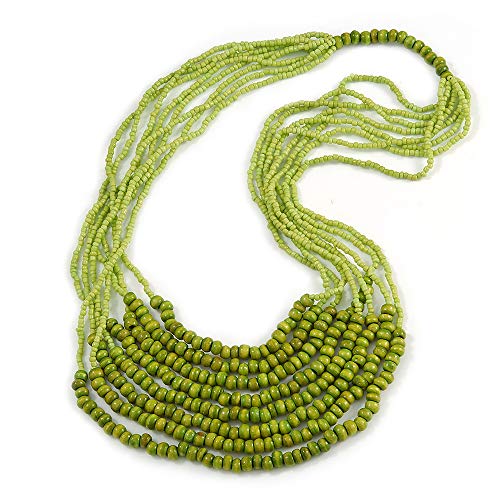 Avalaya Statement - Collar de cuentas de cristal verde de madera de olivo y ensalada, 74 cm de largo