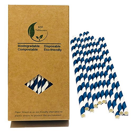 Azul Marino Pajitas de Papel, 100 piezas en caja de reciclable de color azul y blanco pare fiestas
