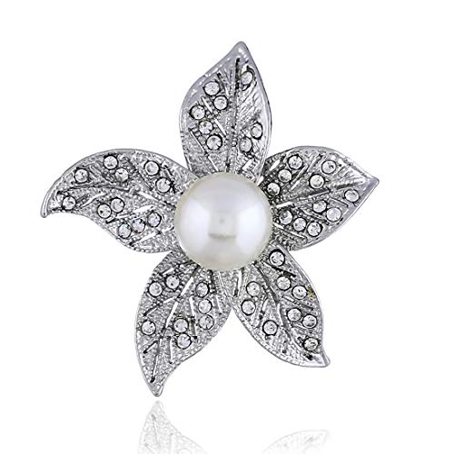 BaiXing Europa y América del Diamante de Navidad de Tres Dimensiones Flor Broche de joyería Retro Pin Collar de Loto aleación de Exquisito Broche de Perlas Regalo del día de Navidad Broche