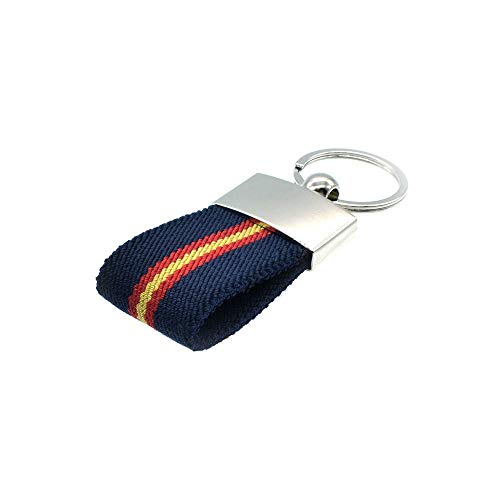 BDM Llavero Lona de la Bandera de España con Fondo en Color Azul Marino de Tela con Anilla. Accesorio para Las Llaves del Coche. Regalo Original y Duradero Unisex para Hombre y Mujer