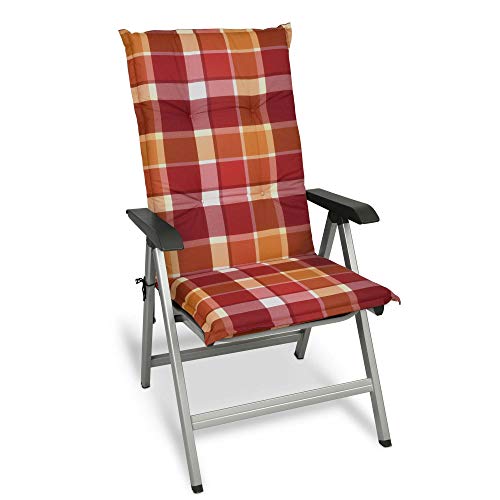 Beautissu Cojín para sillas de Exterior y jardín con Respaldo Alto Sunny RO Rojo 120x50x6 cm tumbonas, mecedoras, Asientos cómodo Acolchado Resistente a Rayos UV