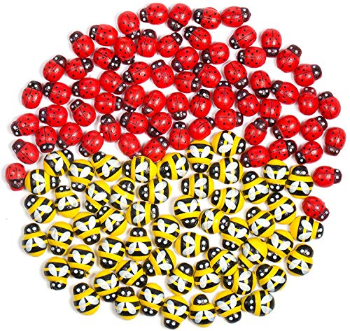 BelongsU Paquete de 200 Pegatinas Autoadhesivas de Madera con Parte Trasera Plana de Abeja, Mariquitas, Mariquitas, para niños, Manualidades, Adornos, Adornos para álbumes de Recortes