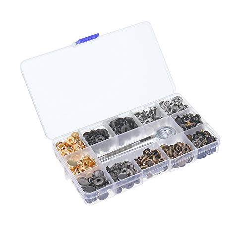 Bestgle 120 Juegos de Botones de Presión kit snap botón para Botones de Presión de Cobre Remache Herramienta con 4 Piezas de Herramientas de Reparación