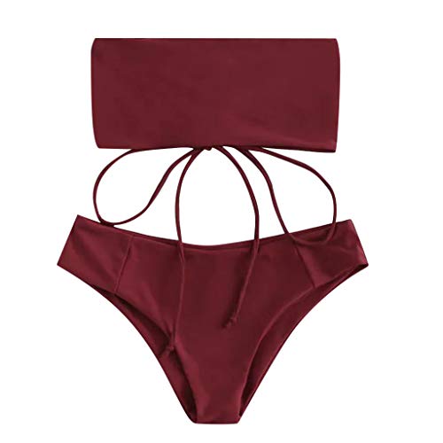 Bikinis Mujer 2019 Tanga, Mujeres Bandeau Bandage Bikini Set Push-Up Brasileño Ropa de Playa Traje de Baño Color sólido