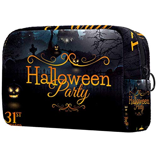 Bolsa de cosméticos Bolsa de Maquillaje para Mujer para Viajar Llevar cosméticos Cambiar Llaves, etc.,Flyer de Fiesta con Maceta de Sombrero de Calabazas y