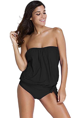 BOZEVON Mujer Traje de Baño de Dos Piezas - Tankinis Conjuto de Baño Bikini Playa Beachwear, Schwarz/(EU 32-34) S