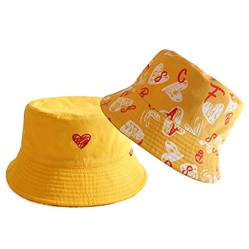 CACUSS Unisex Sombrero Pescador Reversible Cubo Gorra 100% Algodón Anti-UV Sol Bucket Hat Patrón de Amor Plegable Cubeta Gorra Moda para Viaje Actividades Aire Libre Senderismo Camping Playa