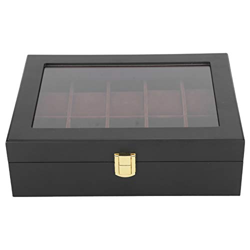 Caja de almacenamiento de relojes Caja de colección de relojes de madera, 10 ranuras Caja organizadora de reloj Caja de presentación, para hombres y mujeres, con tapa de vidrio y almohada suave