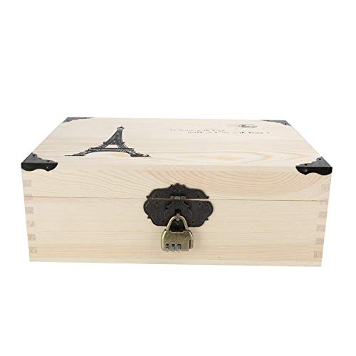 Caja de madera, cajas decorativas duraderas Caja de madera pequeña, cajas de almacenamiento decorativas Caja de almacenamiento pequeña con cerradura para monedas Certificado de joyería