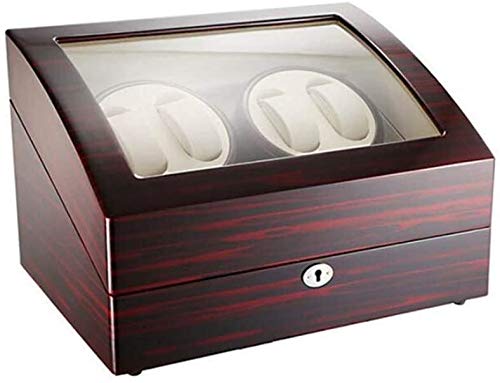 Caja Relojes Automaticos 4 + 6 Relojes Automático Watch Winder Pantalla De Piel Almacenamiento Piano Pintura Negro Brillo De Lujo Silencioso De Rotación Del Motor De Pulsera Con Lock-34 X 26 X 21cm ZH