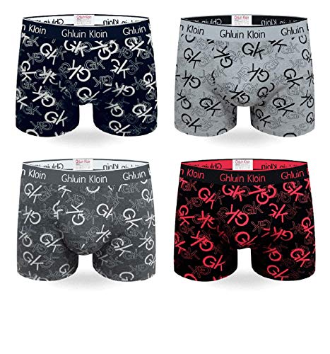 Calzoncillos Boxer para Hombre Ropa Interior con algodón Premium - Frente Grande en Y - Paquete Multicolor de 4 - Troncos de diseño Italiano - Cubiertos por GK (5995, M)