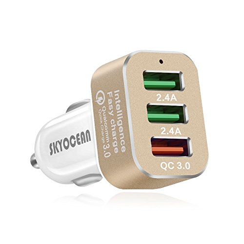 Cargador Del Coche Del Teléfono Con Quick Charge 3.0 Carga Rápida 42W 3 USB Puertos Mini Adaptador Encendedor De Cigarrillos Para IPhone X 8 7 6s Plus Samsung Galaxy S8 7 LG Nexus IPad Y Mas (Gold)