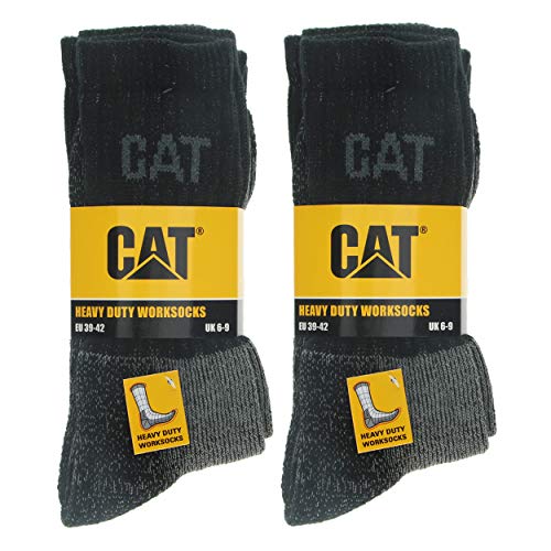 Caterpillar Heavy Duty 6 Pares Calcetines Trabajo Pesado, Algodón Fibra Lycra (Negro, 39-42)