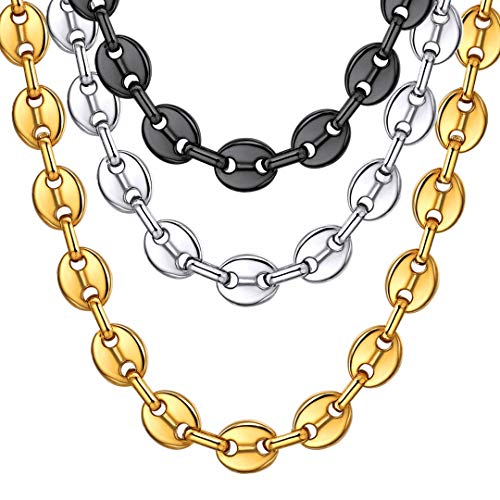 ChainsHouse Collar Dorado Granos Café 10 MM Ancho 76cm Largo Cadena Acero Inoxidable para Hombre Mujer, Joyería de Moda Accesorios para Jacket Abrigo Vestido