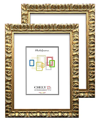 Chely Intermarket, Marco de Foto 18x24cm Dorado (x2Unds) Mod-217| Estilo Barroco | Marco de Madera para Decoración de Casa | Fotografías de Boda.(217-18x24*2-0.55)