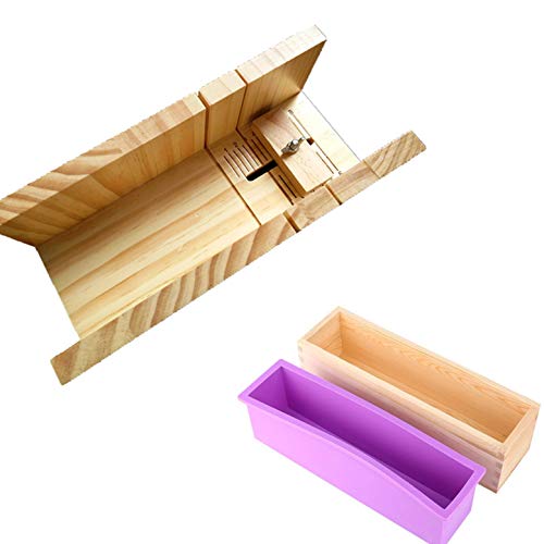 CHSEEA Molde de Silicona para Jabón Hecho a Mano Rectangular con Molde de Madera Hecho a Mano Jabón Cortador DIY Herramienta