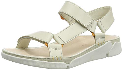 Clarks Tri Sporty, Sandalias de Talón Abierto Mujer, Beige (White Leather White Leather), 39 EU