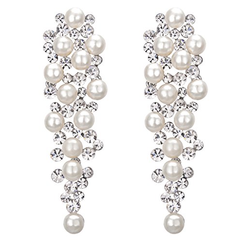 Clearine Mujer Boda Nupical Cristal Perla Simulada Marfil Beaded Cluster Novia Pendientes Claro