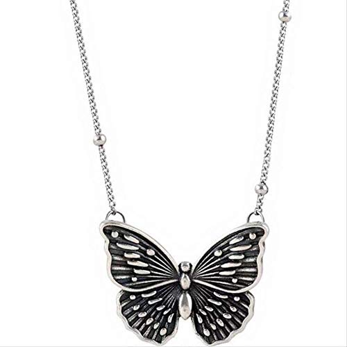 Collar WAN Necklacethai Plata Retro Mariposa 925 Joyería Personalidad Nicho Detemperament Collares exquisitos 45Cm con Cadena